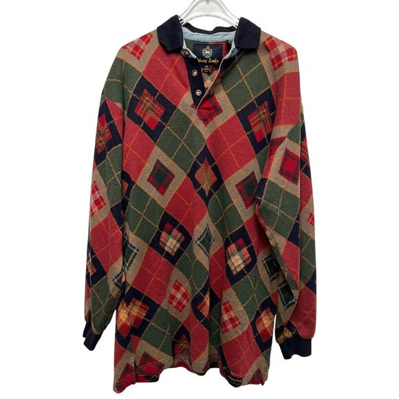 Johnny Lambs Other - Vntg Johnny Lambs 100% Cotton Long Sleeve Plaid Print Polo Shirt